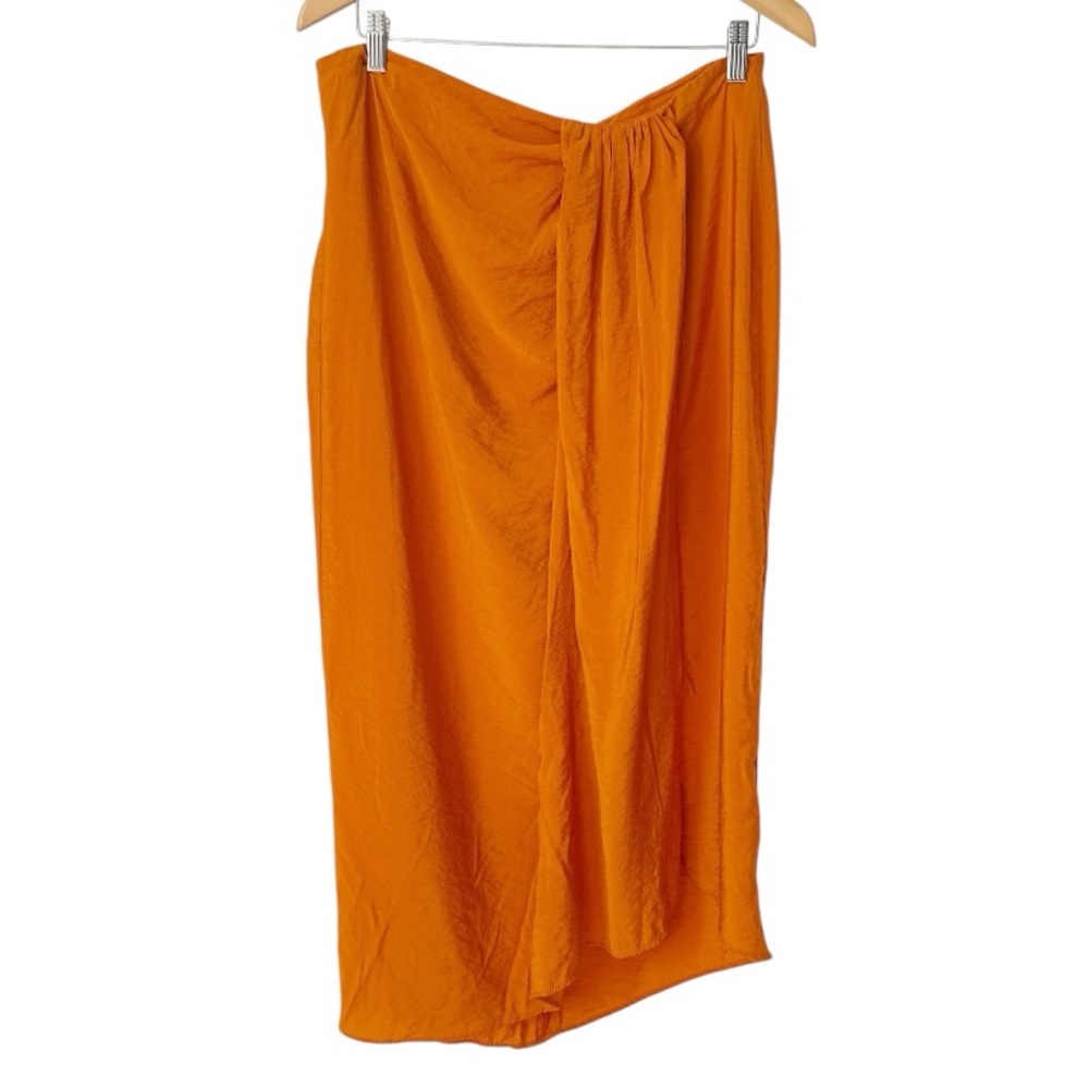 ZARA orange gathered midi skirt XL